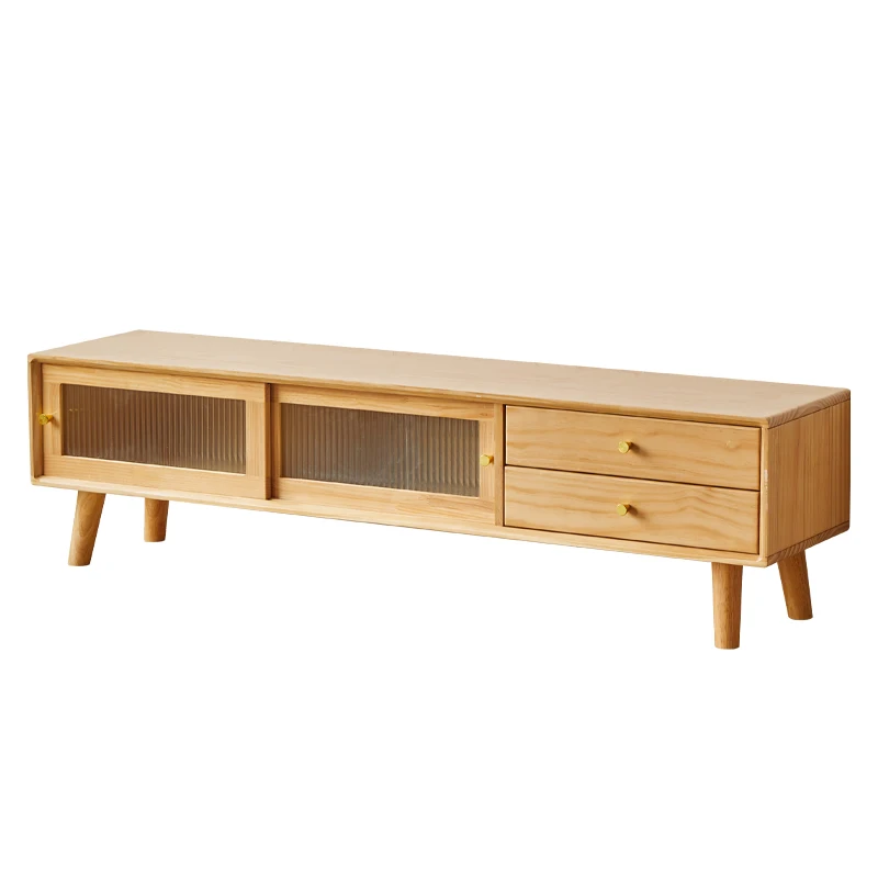 

Solid wood TV cabinet simple and modern small apartment fully equipped with rattan log TV