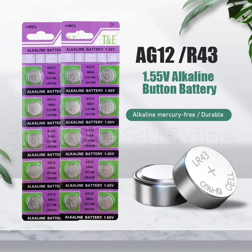 AG12 LR43 186 SR1142 LR1142 SR43 386A 301 CX186 V12GA 1.55V Alkaline Battery For Watch Toys Remote Calculators Button Coin Cell