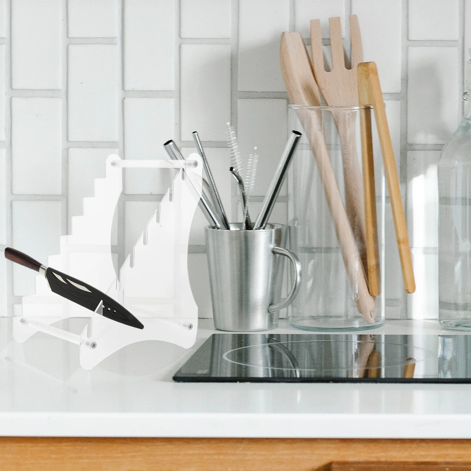 

Acrylic Cutter Holder Stand 15Cm Transparent Kitchen Tool Organizer Display Rack Easy Access Storage Solution Home Decor