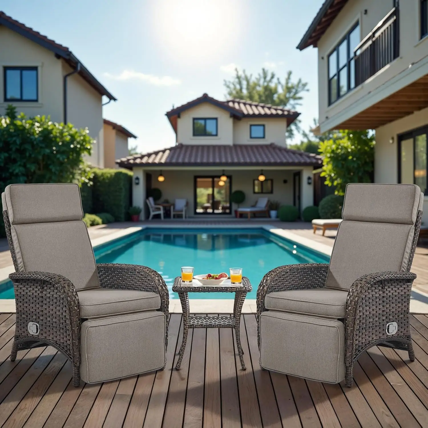 

Универсальный набор из 3-х уличных кресел-реклайнеров - регулируемые кресла для патио с регулируемой спинкой и подставкой для ног, на заказ