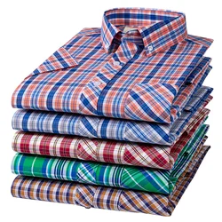 Plus Size 8XL 7XL New Men's Shirts Short Sleeve Cotton Plaid Shirt Summer Fashion Thin Soft Classic Basic Casual Male Clothing
