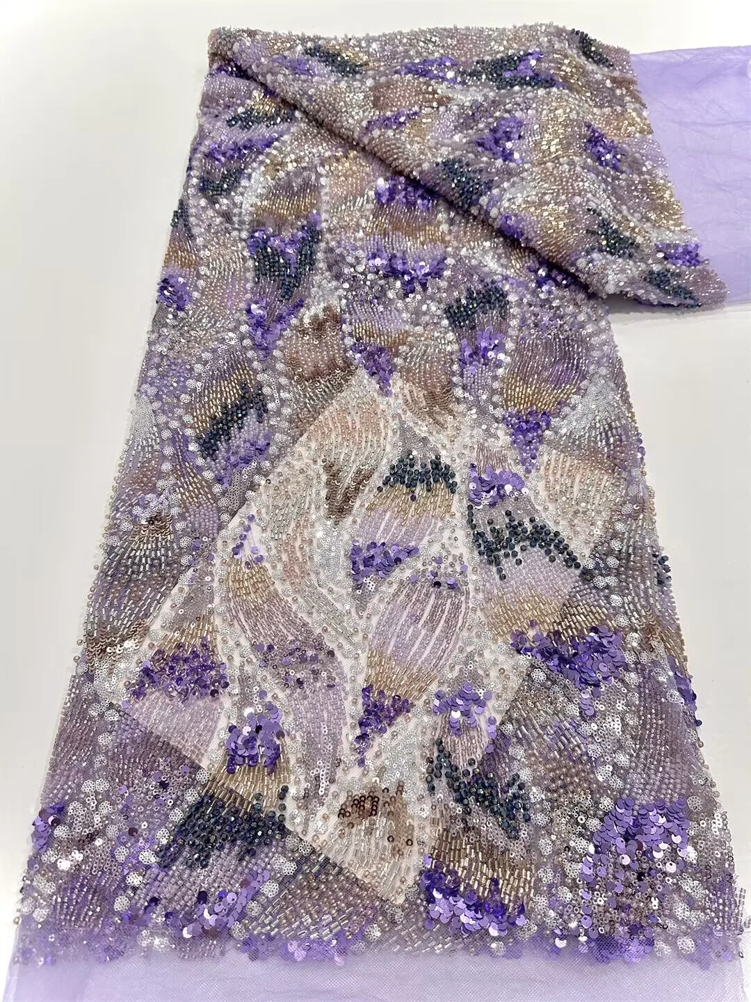 

French Sequins Net Lace Fabric 2025 High Quality African Beads Lace Fabric Nigerian Embroidery Tulle Party Lace Fabric Sew -SHIT