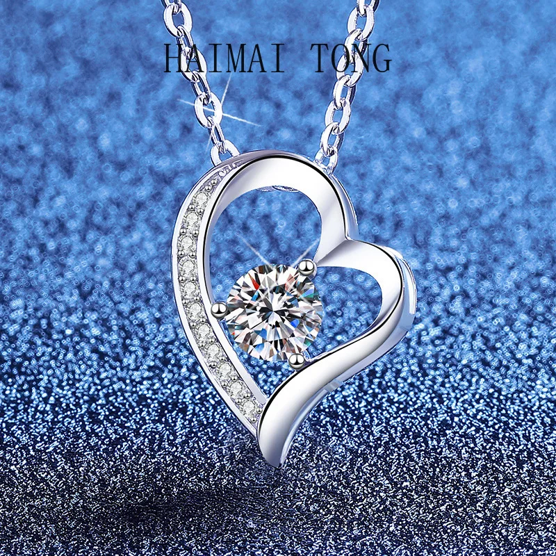 

HAIMAITONG PT950 Platinum Amazon Moissanite Love Pendant Korean Version Versatile Heart Collarbone Necklace Wholesale