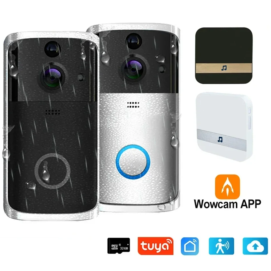 Wowcam app Video bel pintu Wifi nirkabel bel pintu kamera pintar interkom telepon dengan deteksi gerak tahan air tanpa baterai