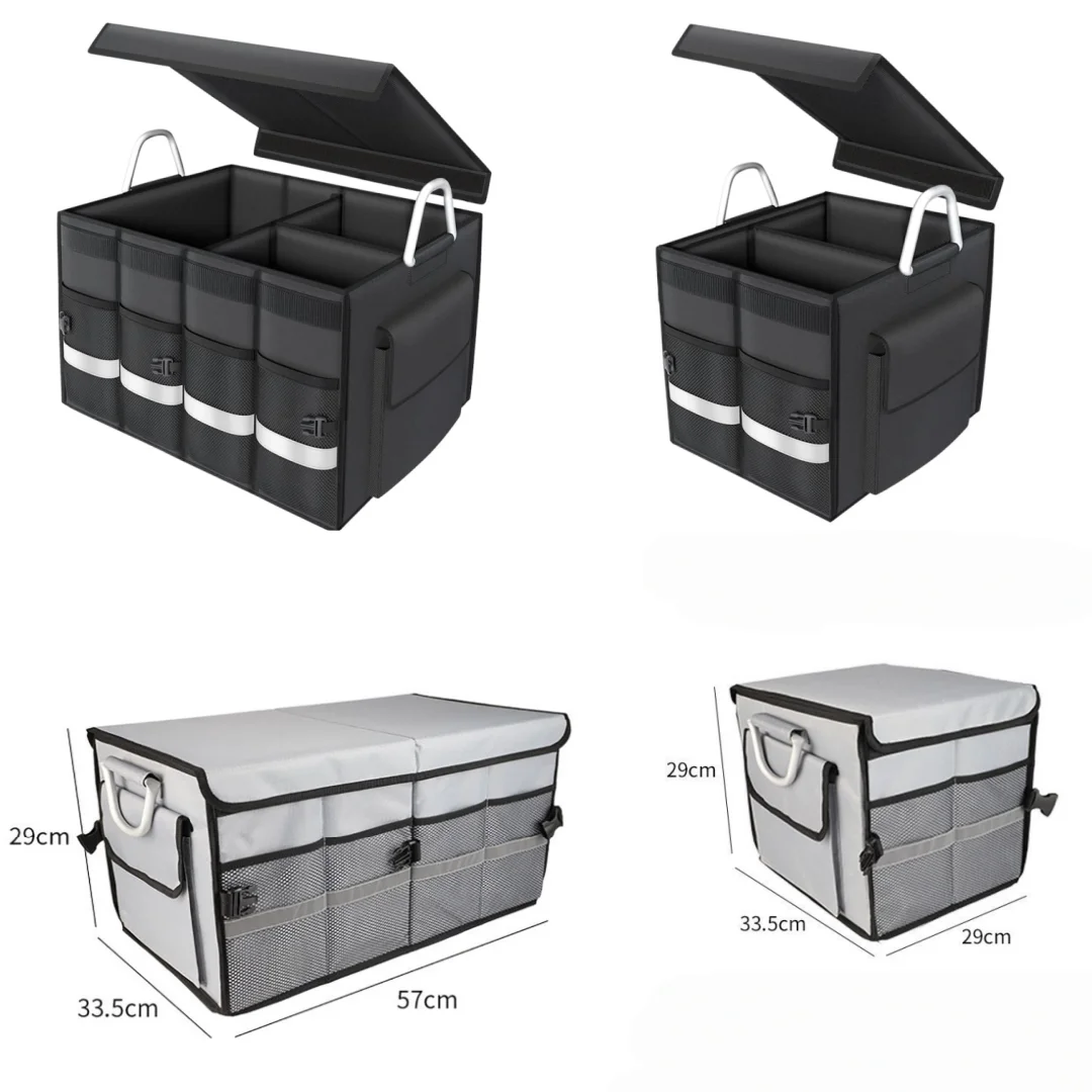 

！@Portable Lightweight Foldable Car Storage Box with Oxford Cloth Organizer and In-car Trash Can for Camping Storage