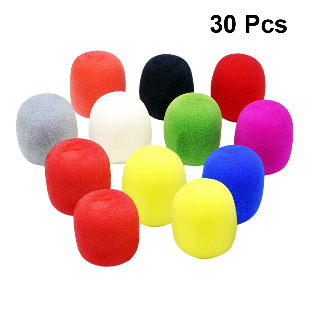 

30pcs Sponge Microphone Covers Assorted Colors Soft Breathable Pads For Wind Noise Reduction Replacement Cushions Ktv Stage