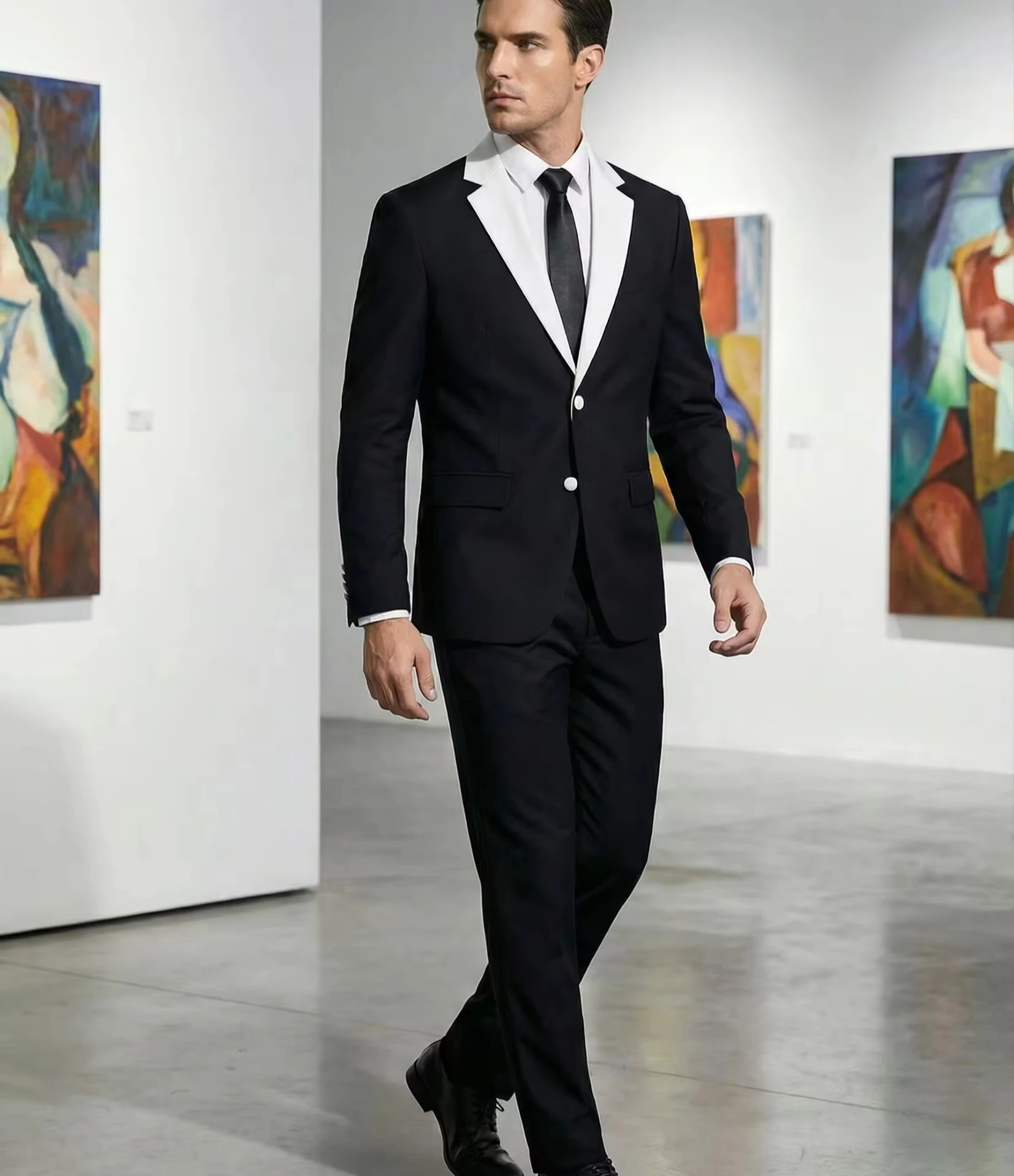 

Черный мужской костюм-двойка Slim Fit с шалевым воротником, для жениха, свадебный, для торжеств, смокинг, комплект из пиджака и брюк
