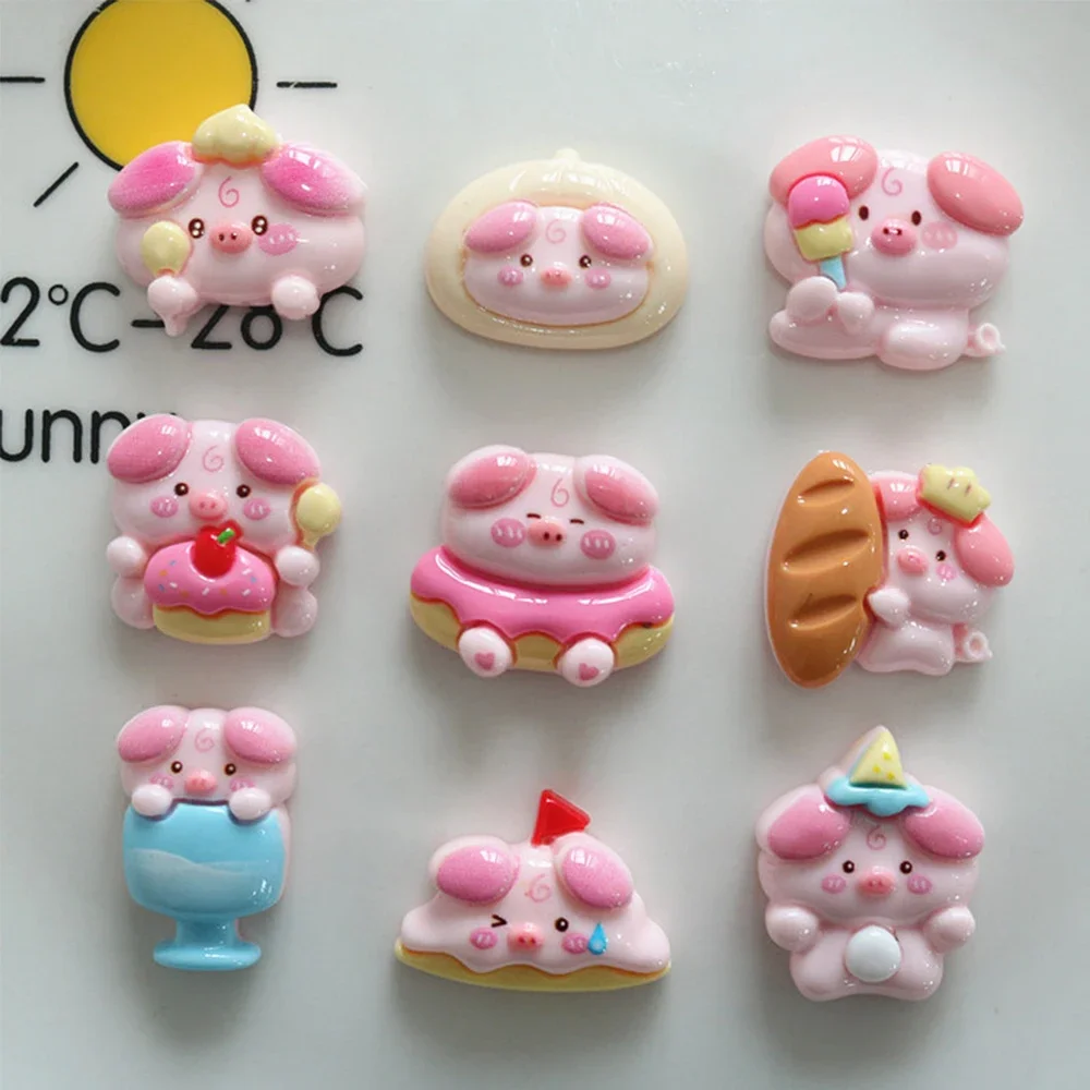 Cabujones de resina con parte posterior plana en miniatura para horquilla, Serie de cerdo rosa brillante, para álbum de recortes, bricolaje, decoración del hogar, accesorios artesanales, 10 piezas