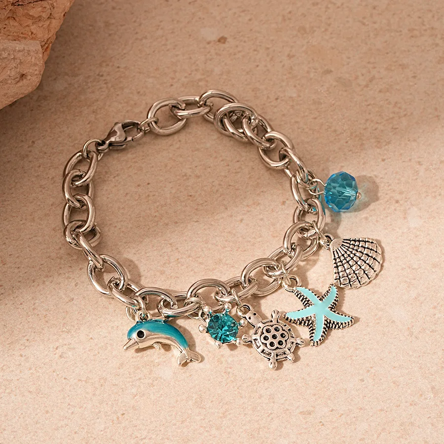 Pulseira feminina com pingente de estrela-do-mar, concha e pérola de imitação, corrente dourada, estilo bracelete, joia para o verão na praia._voghion.com