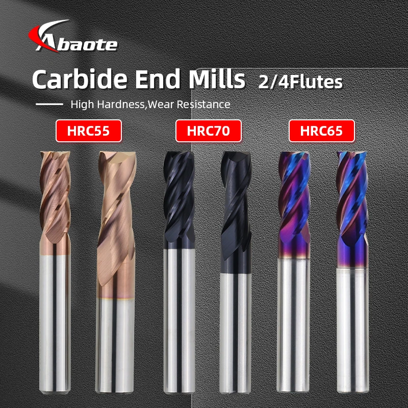 

ABAOTE Carbide End Mill 4 Flutes HRC55 65 70 Milling Cutter Alloy Carbide Milling EndMills Tungsten Steel CNC Cutting Tools