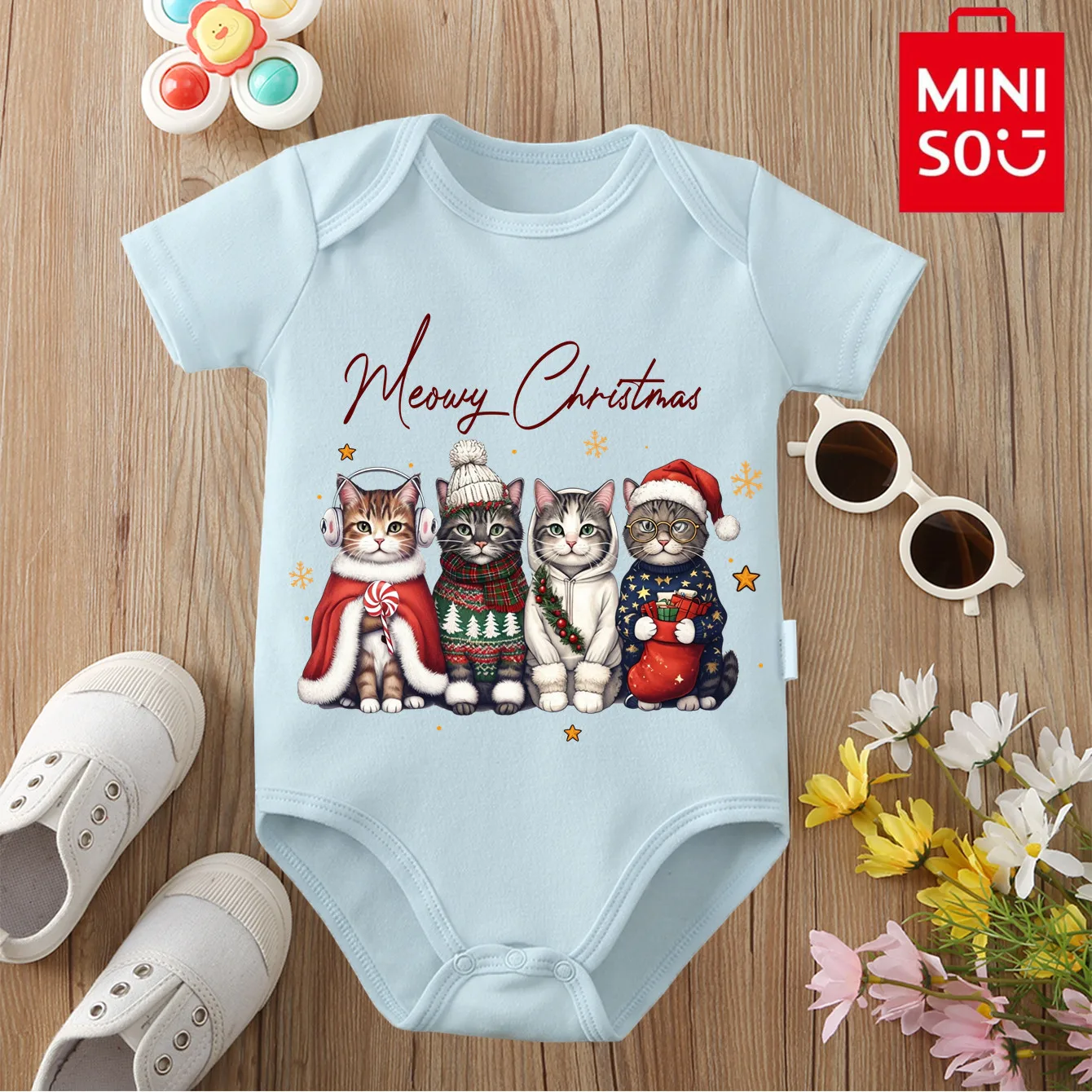 بدلة قطعة واحدة للأطفال من MINISO لعيد الميلاد الأولى على شكل قصب حلوى من القطن الخالص بدلة قطعة واحدة لعمر 0-12 شهرًا لحديثي الولادة أفضل هدية للطفل #2