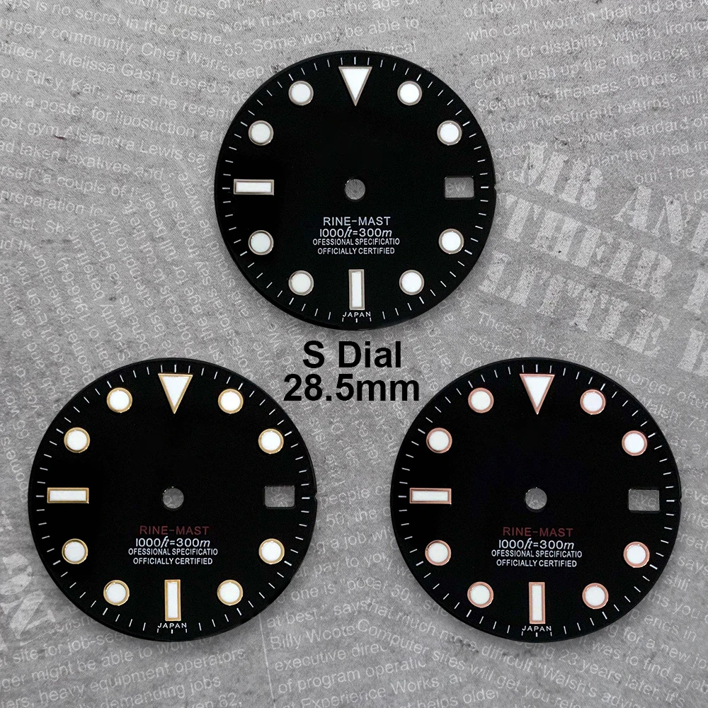 28.5mm Black Enamel S Dial Fit NH35/36/4R/7S Automatic Movement Green Luminous High-Quality Watch Modification Accessories