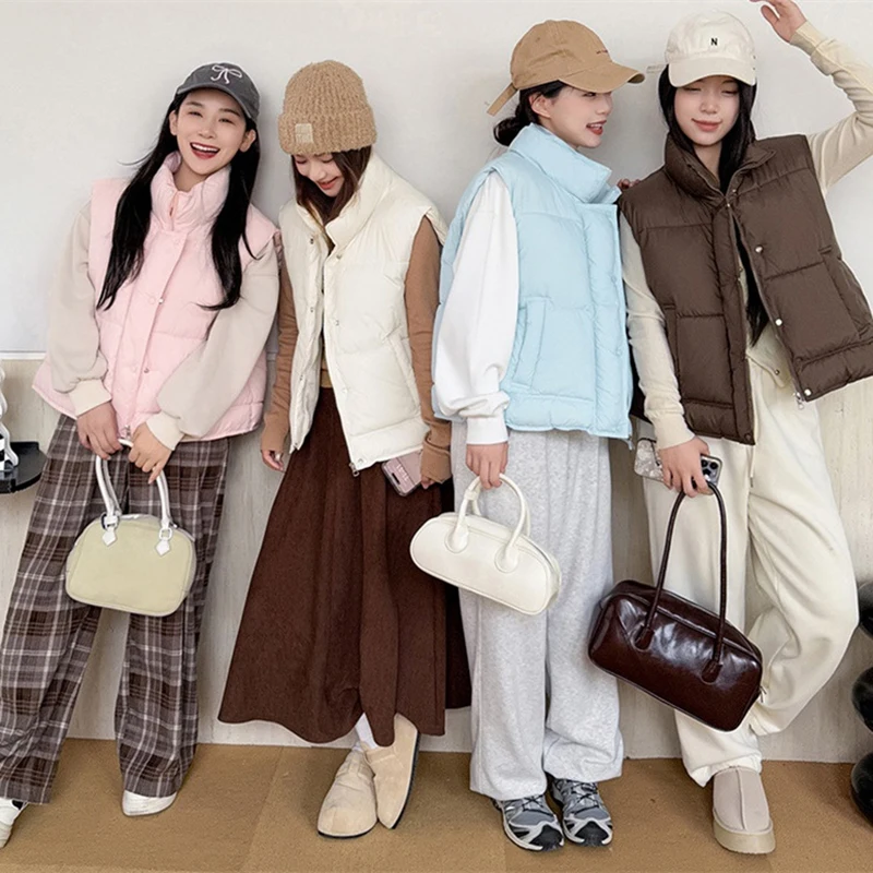 2025 신상 겨울 민소매 재킷 여성 다운 베스트 오리털 푸퍼 조끼 초경량 방풍 아우터 여성 질레