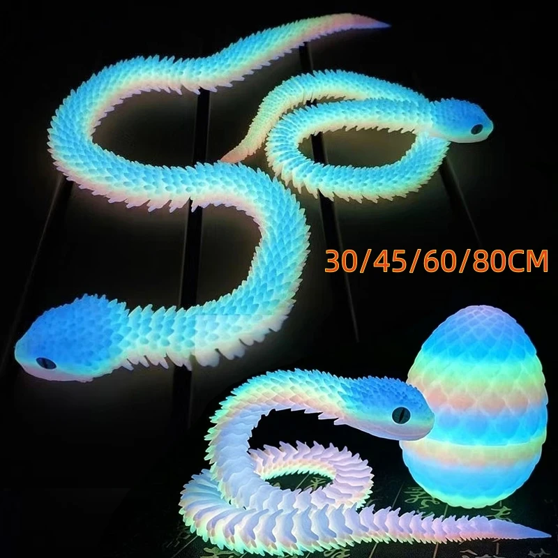 30/45/60/80cm 3D Printed Luminous Snake Movable Joint Simulation Snake Action Figures Home Office Desktop Ornament Birthday Gift