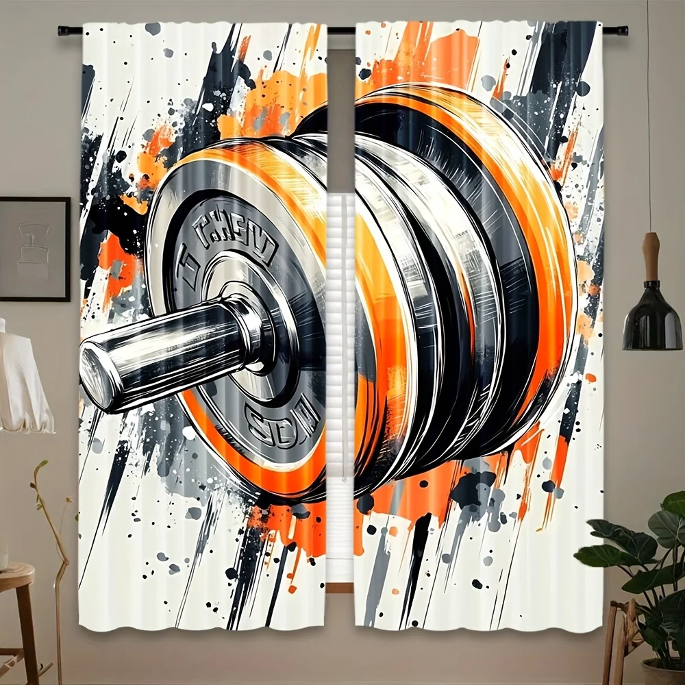 Dumbbell Fitness Curtains Gym Art Print Window Drapes Sport Lover Home Decor Modern Workout Theme Living Room Bedroom Unique