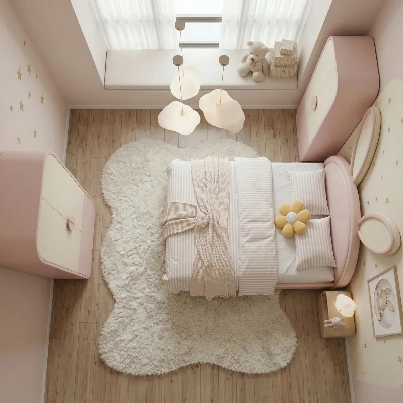 Modern Minimalist Kids Bed Faux Leather Animal Shaped Single Bed Frame Storage Princess Bed for Girls Room