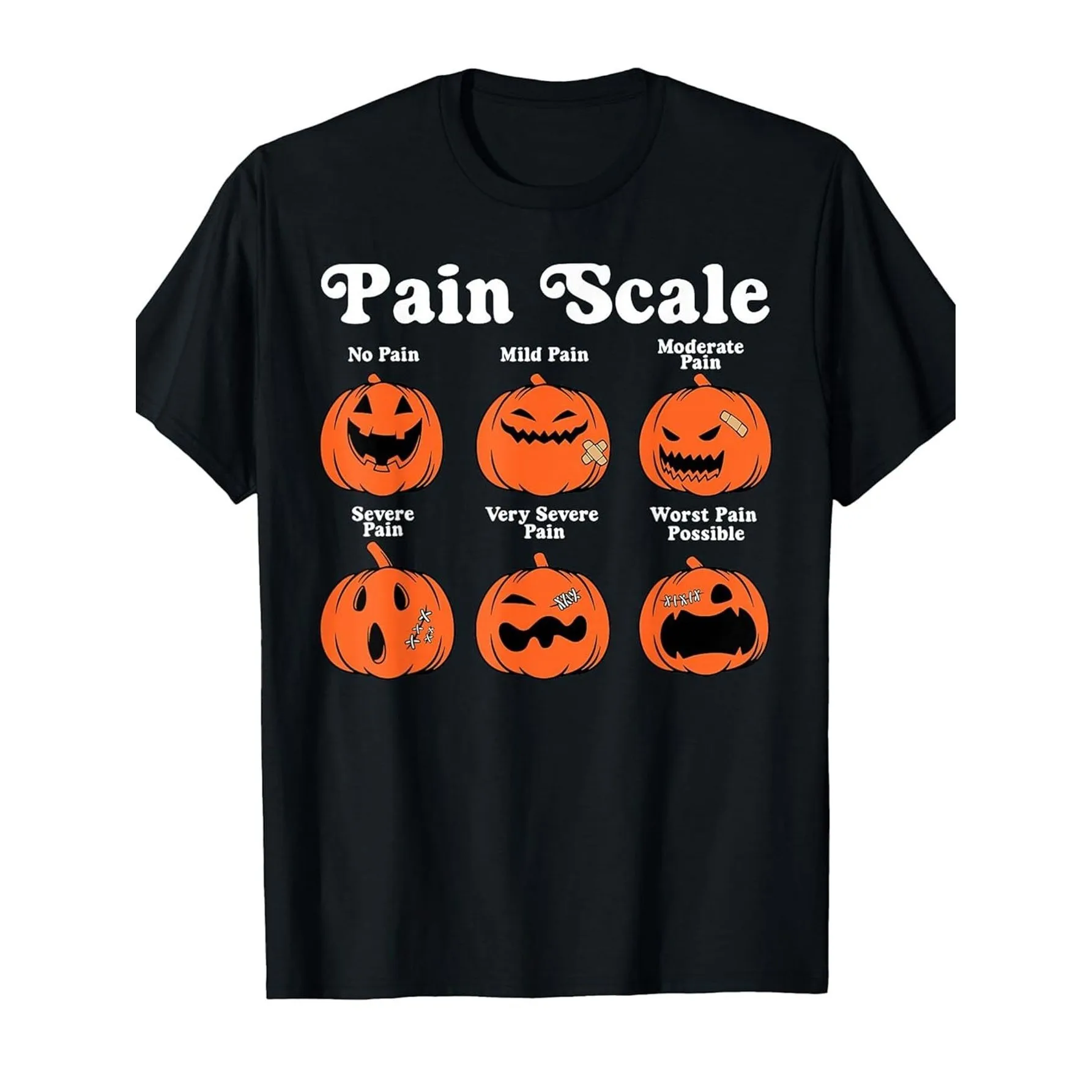 T-Shirt for Nurses Featuring a Spooky Pumpkin And Pain Scale for Halloween
