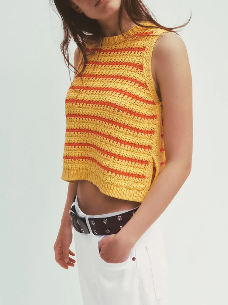 

Spring New Arrival Women's Knitted Svel round Ne Striped Top Versatile Design Commute Sle Regular Length Overhead