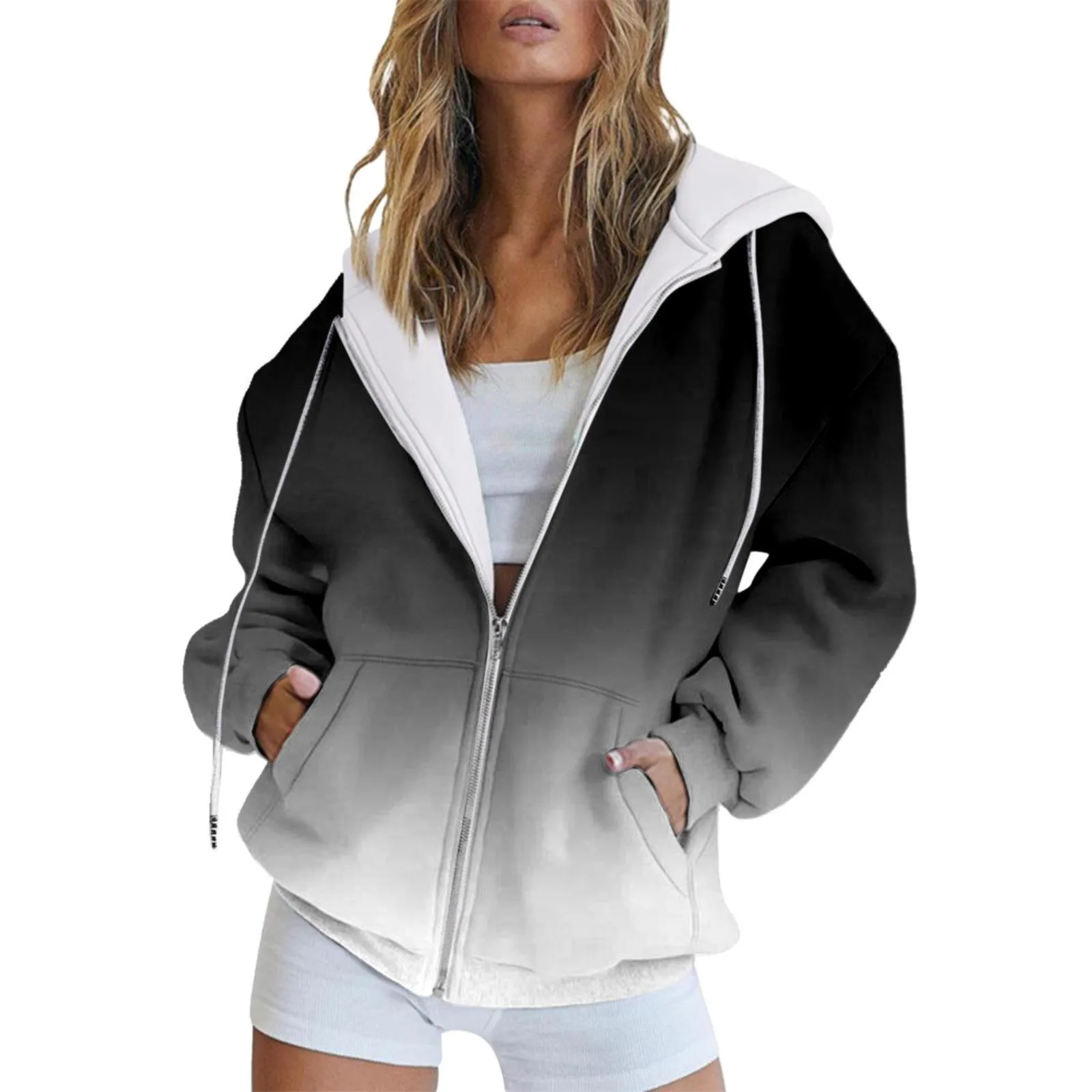 Amazon Source Creative Cross border Women's Gradient Series New Zipper Hoodie Sweatshirt One Piece dropshippingMC4