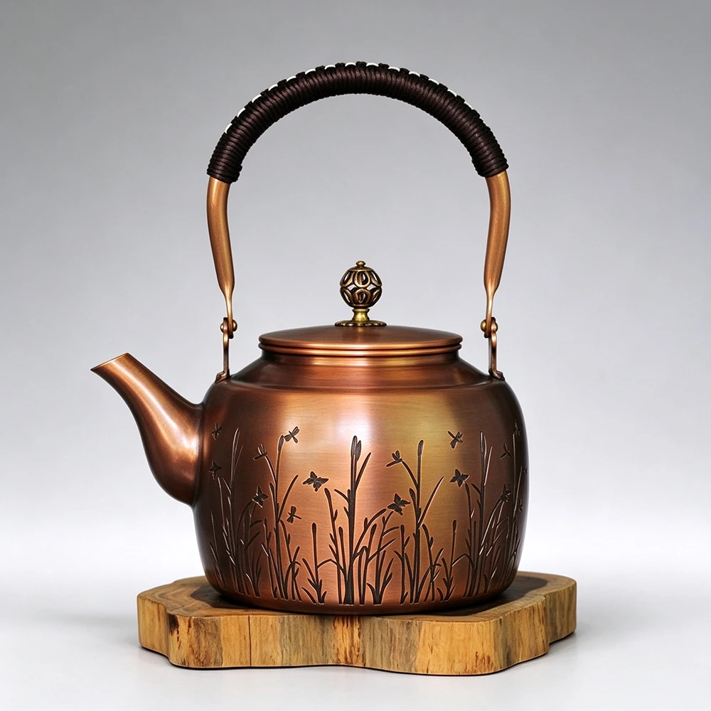 1.7L New Purple Copper Teapot, Traditional Handmade Copper Kettle, Stove & Charcoal Fire Safe Boiling Water Kettle for Home