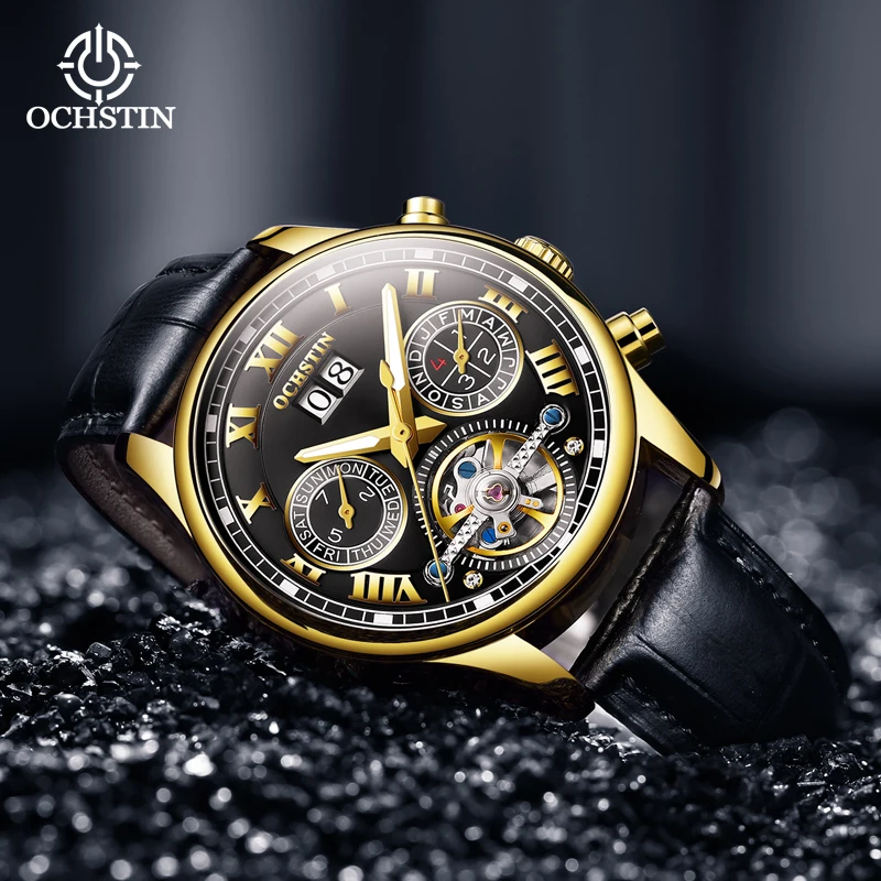 Ochstin Fully Automatic Flywheel Machinery Watch Waterproof Stainless Steel Watch For Mens Design Fashion Luxury Gold Clock