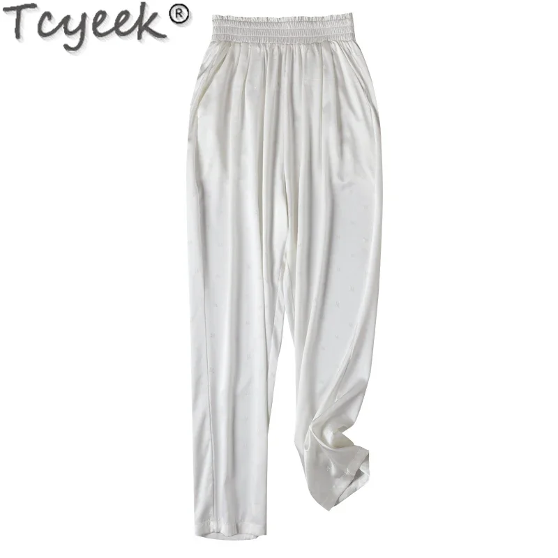 

Tcyeek 24MM Real Silk Harem Pants Women Summer Clothes Elegant Woman Trousers 93% Mulberry Silk Long Pants 2024 Pantalones Mujer