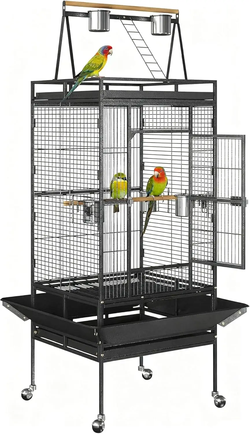 

Клетка для птиц ZENY 68 дюймов, клетка-игровая площадка для попугаев, кованая железная клетка для птиц с подставкой на колесиках, прочный домик для домашних птиц для попугаев и корелл