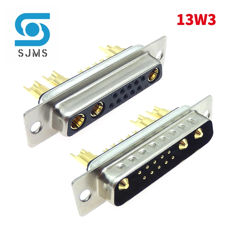 1PCS 13W3 40A Gold plated Male Female high current Connector D-SUB adapter solder type 10+3 plug jack high power Gold plated Pin