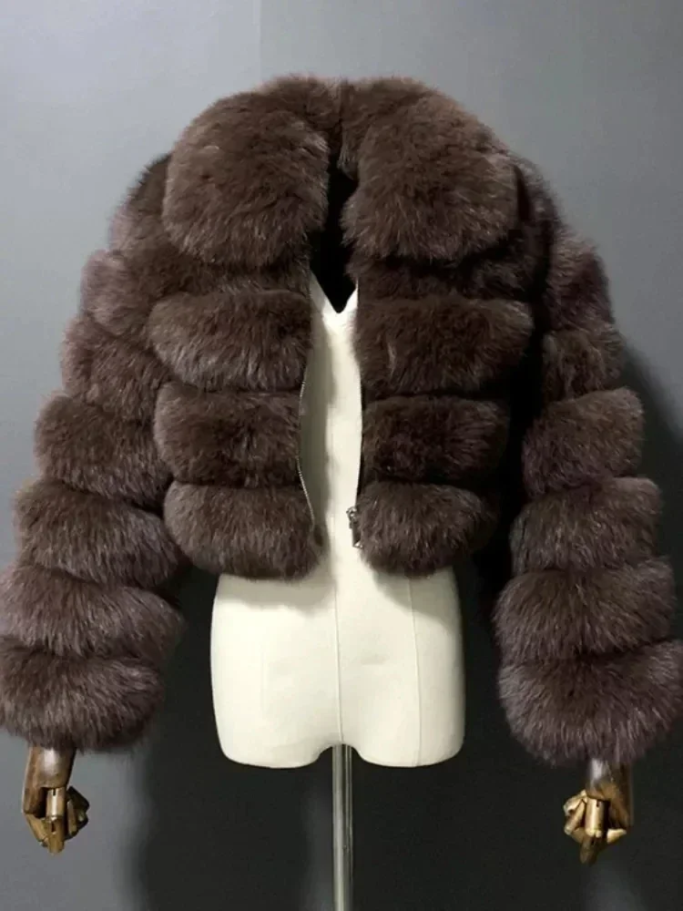 New High Quality Furry  Faux Fur Coats Fashion Short Jackets Women Fluffy Top Coat Winter Fur Jacket Long Sleeve Cropped Outwear