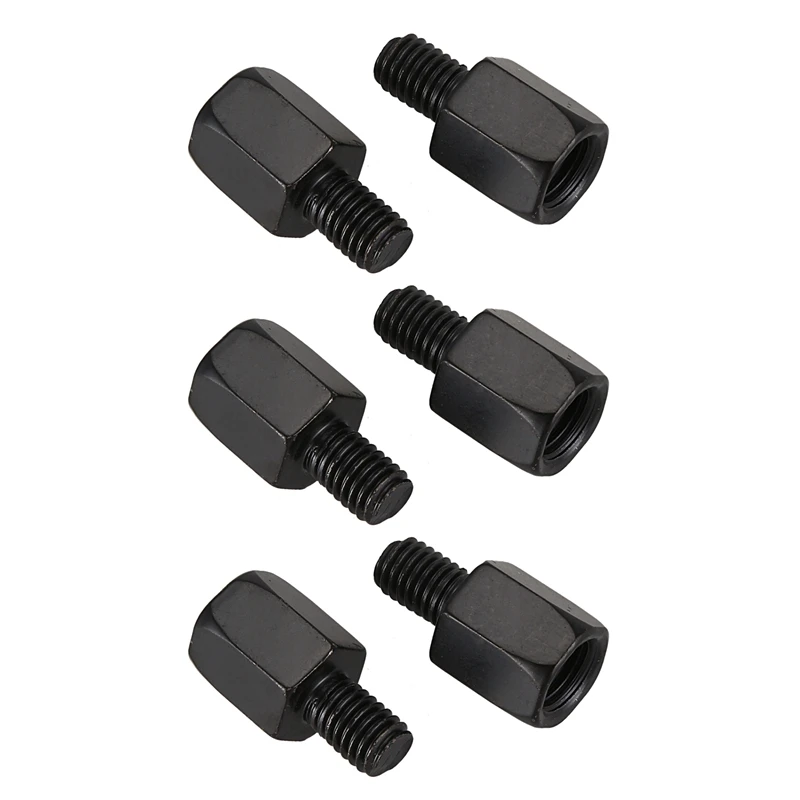 6 PCS Motorcycle Mirror Adaptors Converts Clockwise 8MM To 10MM Black