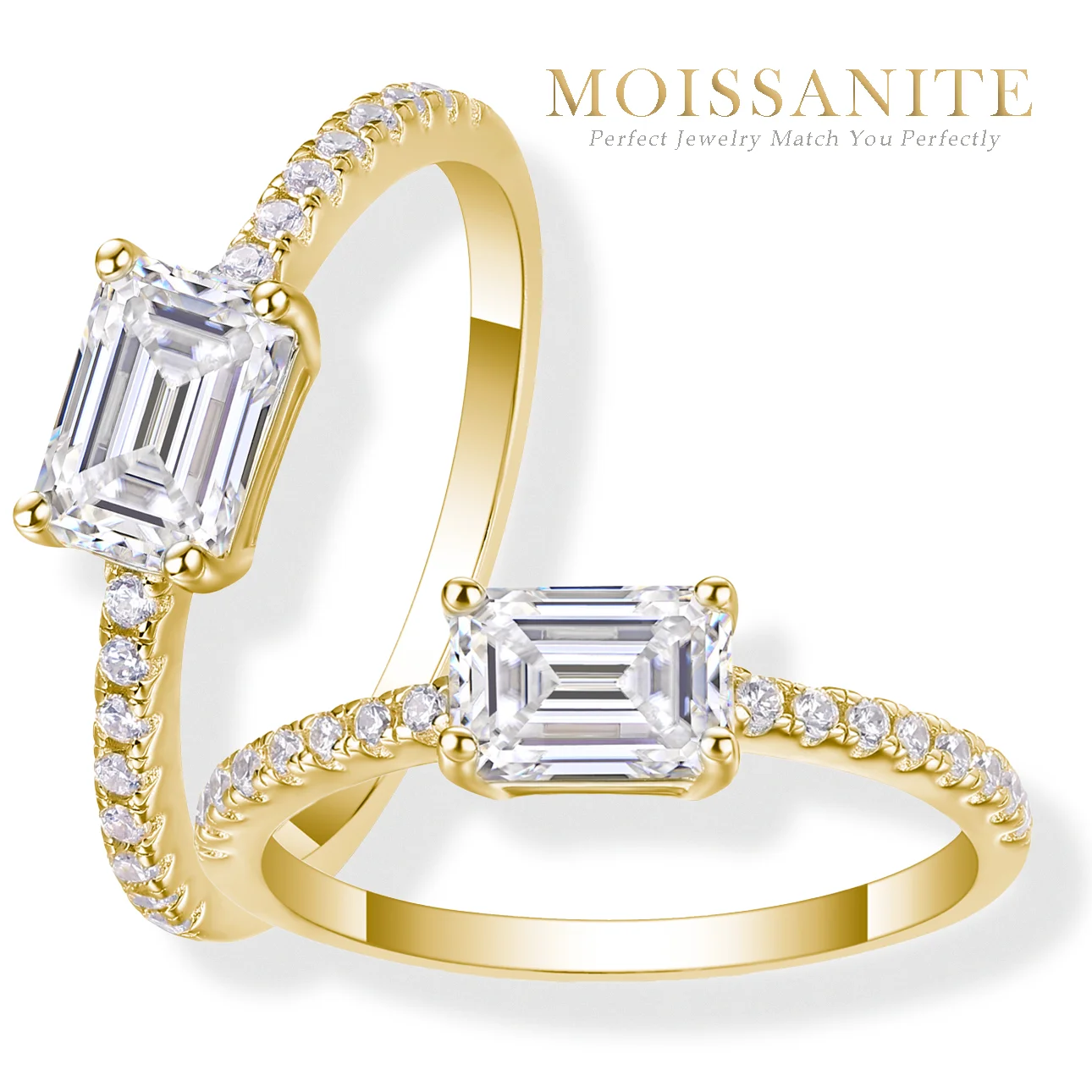 

Женское кольцо с муассанитом прямоугольной огранки 1 карат, стерлинговое серебро S925, позолоченное, гипоаллергенный элегантный дизайн