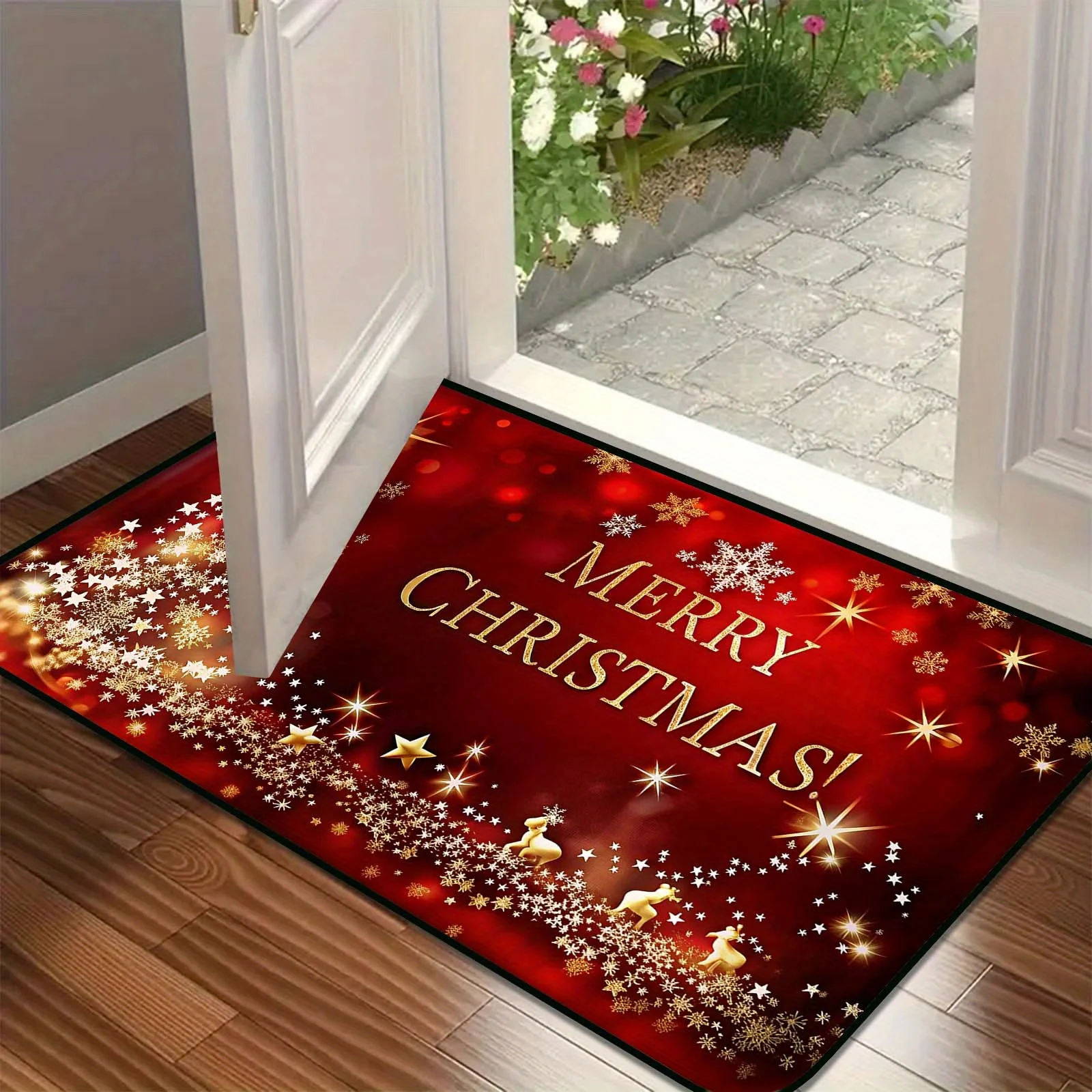 Festive Glowing Snow Motif Floor Rug Decorative Non Slip Door Mat Versatile Accent For Gym Dance Studio Lounge Room