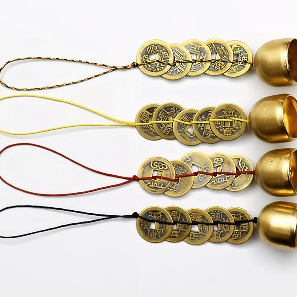 

Pack of Five Emperor Coin Copper Bell Pendants Creative Door Decoration Accessories Vintage Chinese Style Charm Pendant for Home