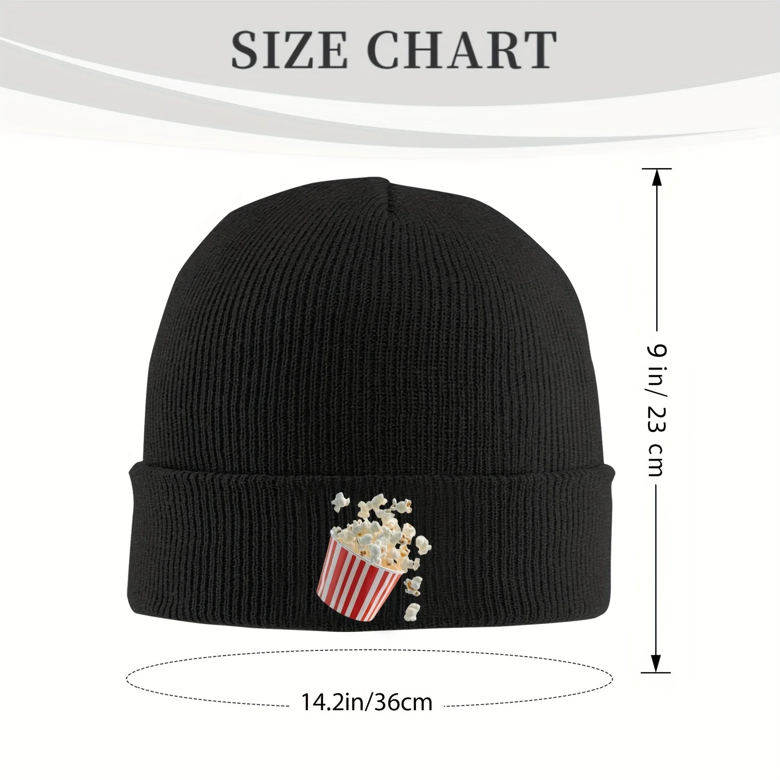 Popcorn Print Knit Beanie Unisex Winter Warm Windproof Outdoor Streetwear Skull Cap Daily Hiking Accessory