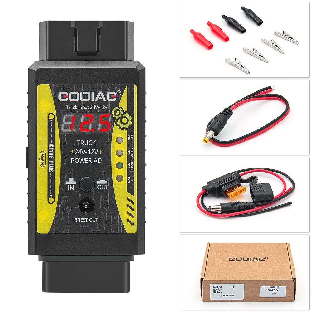 GODIAG GT106 PLUS 24V to 12V Heavy Duty Truck Adapter Fuel Injector Cleaning & Relay Tester for X431/Diagun/ThinkCar/DBScar II