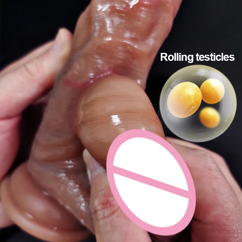 Super Realistic Sliding Testicles Huge Dildo Female Masturbator Foreskin Move Big Dick Adult Sex Toys Anal Vaginal Stimulation