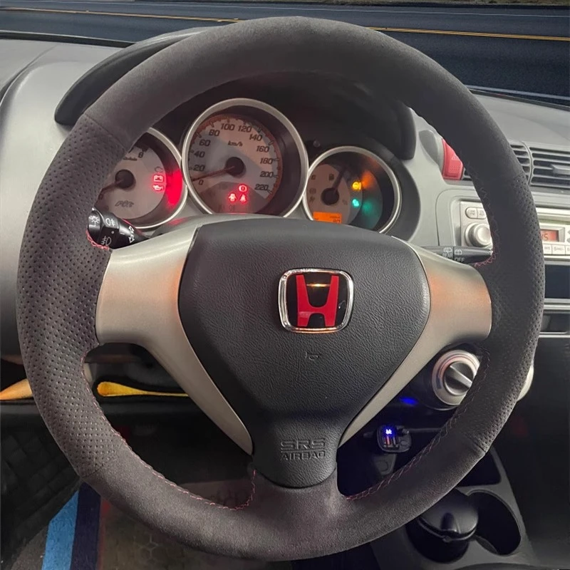 Hand Stitched Non-Slip Suede Genuine Leather Car Steering Wheel Cover For Honda City Jazz Fit 2007 2008 Auto Parts
