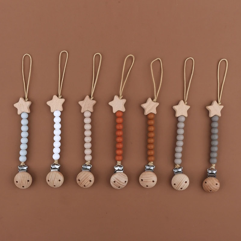 

Baby Pacifier Clips Dummy Holder Anti-drop Chain Silicone Bead Wooden Teether Clip Infant Nipples Clip Soother Chains Dropship