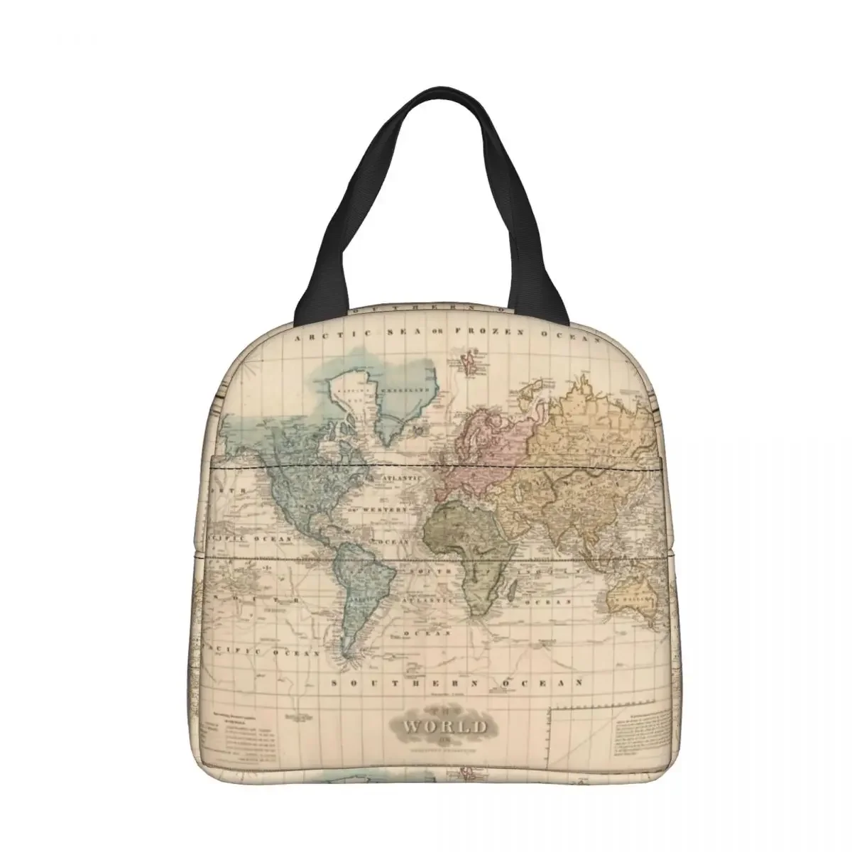 

Vintage Map Of The World 1823 Insulated Lunch Bags Cooler Bag Meal Container Leakproof Tote Lunch Box Men Women Work Picnic