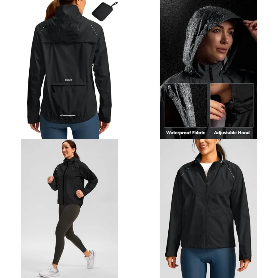 

Bikewa Women's Cycling Rain Jackets Waterproof Windbreaker Lightweight Running Windproof Reflective Jacket Packable Hooded
