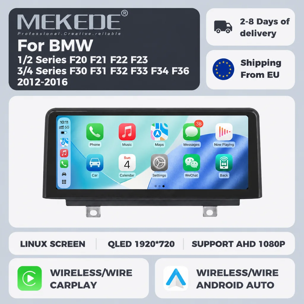 Sistema Linux MEKEDE, schermo multimediale da 10,25” con CarPlay wireless e Android Auto per BMW Serie 1/2 F20 F21 F22 F23, Serie 3/4 F30 F31 F32 F34 F36, autoradio e navigatore tutto in uno, supporto