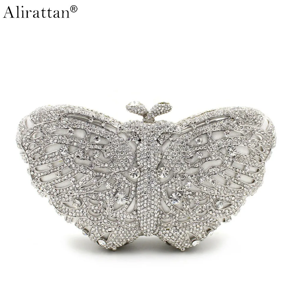 New Butterfly Diamond Evening Clutch Bag for Women,Luxury Sparkling Crystal Purse Wedding Party Chain Shoulder Bag ins