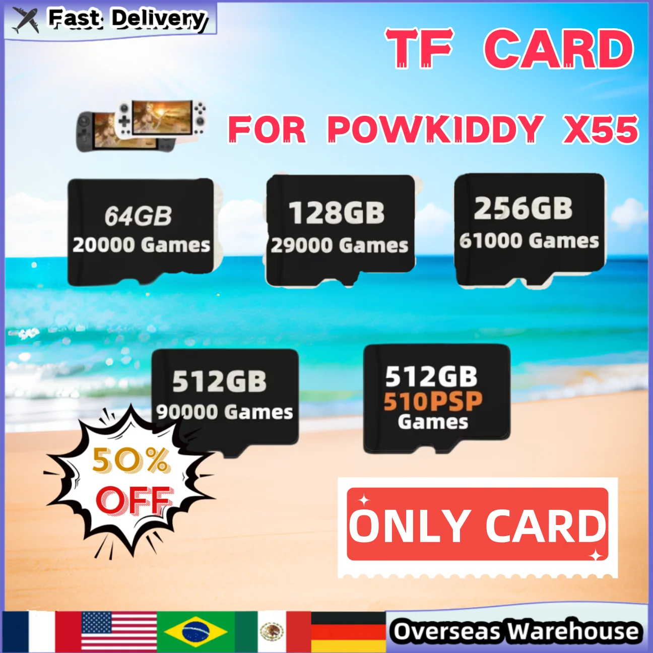 

FOR POWKIDDY X55 TF Card Handheld Game Console Game Card Retro Classic Game Plug&play Pre-install Retro Games Memory Card Gifts