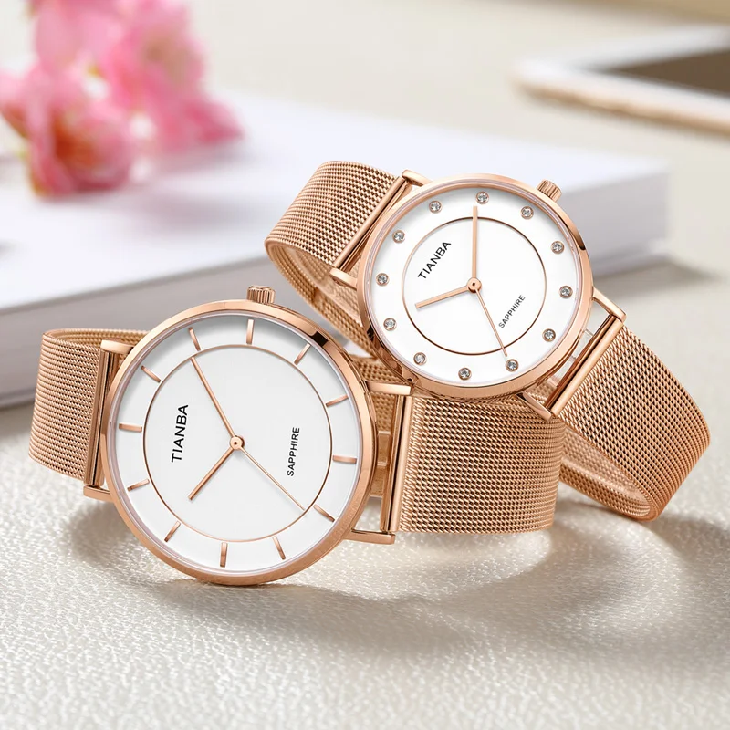 TIANBA Solar Energy Watch Female Couples quartz watch Woman watch Waterproof Steel Belt Watch Light Energy Watch 9006 Female