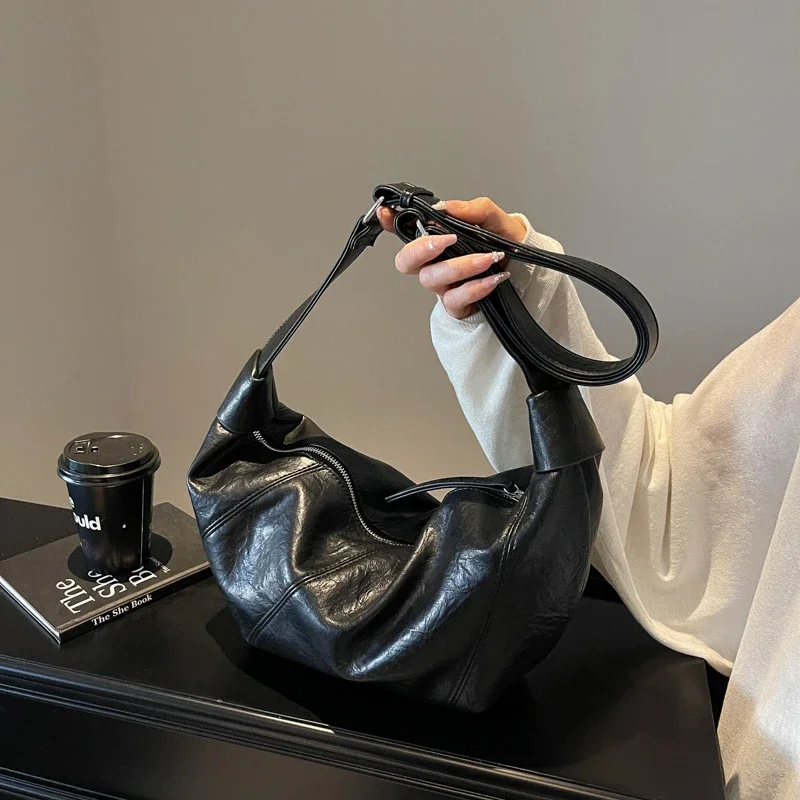 

Большая вместимость из искусственной кожи 2025, хит продаж, сумка через плечо, однотонная швейная нить на молнии, модная модная сумка через плечо, мягкая сумка