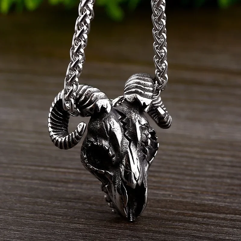 Gothic Vintage Skull Goat Head Pendant Stainless Steel Trendy Satan Necklace for Men Gift Biker Jewelry Accessories Dropshipping