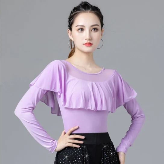 

Modern dance top women's national standard dance ruffled sleeves Latin dance costume tops competition performance practice cloth