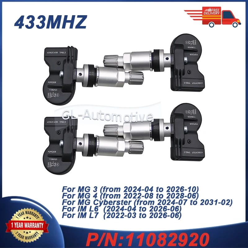 4PCS 11082920 For MG MG3 MG4 Cyberster MULAN IM LS6 LS7 L6 L7 Tire Pressure Sensor TPMS Sensor 433MHZ