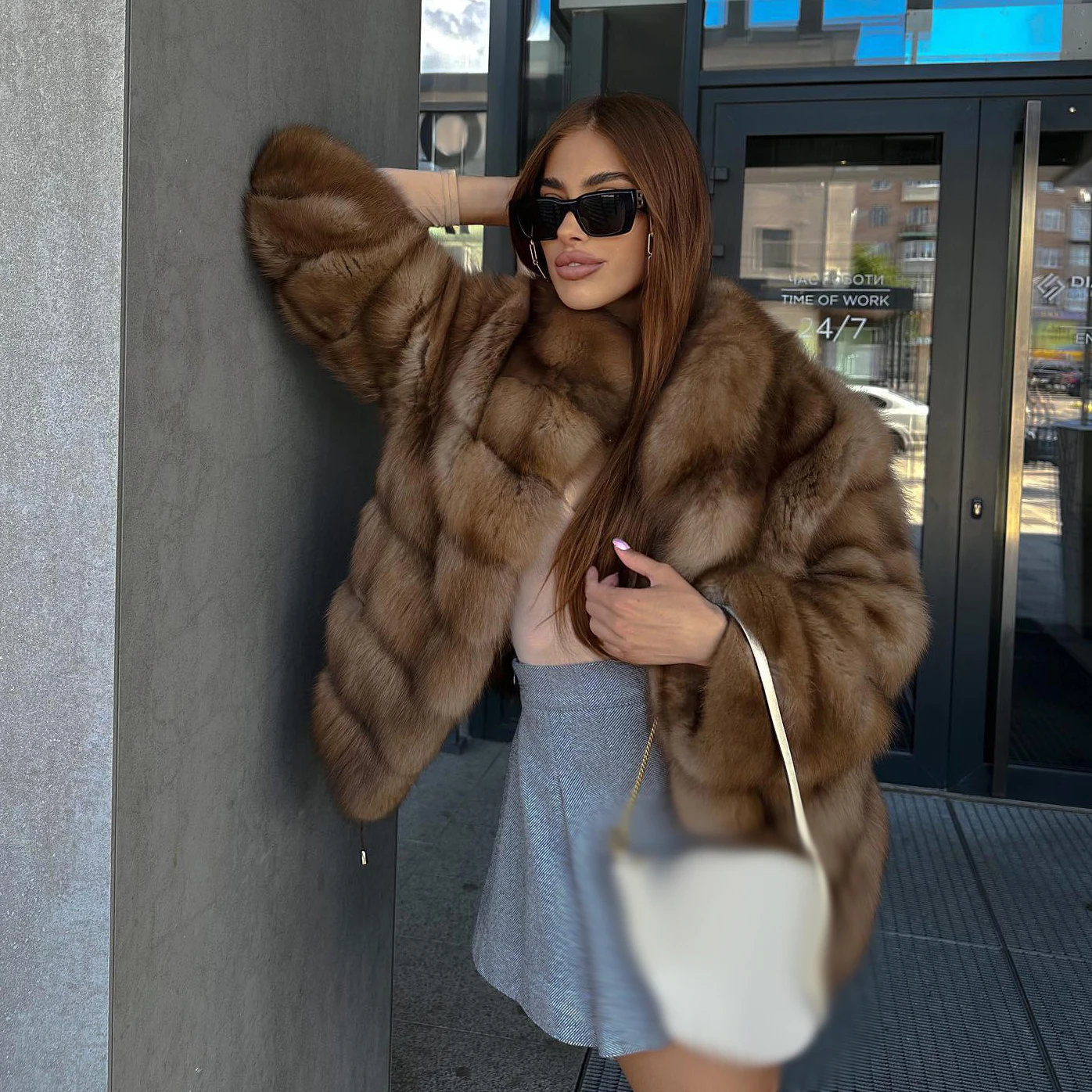 Luxury Women Real Fox Fur Lapel Coat Winter Fashion Brown Natural Fur Warm Jackets Female Elegant Fox Fur Warm Outwear