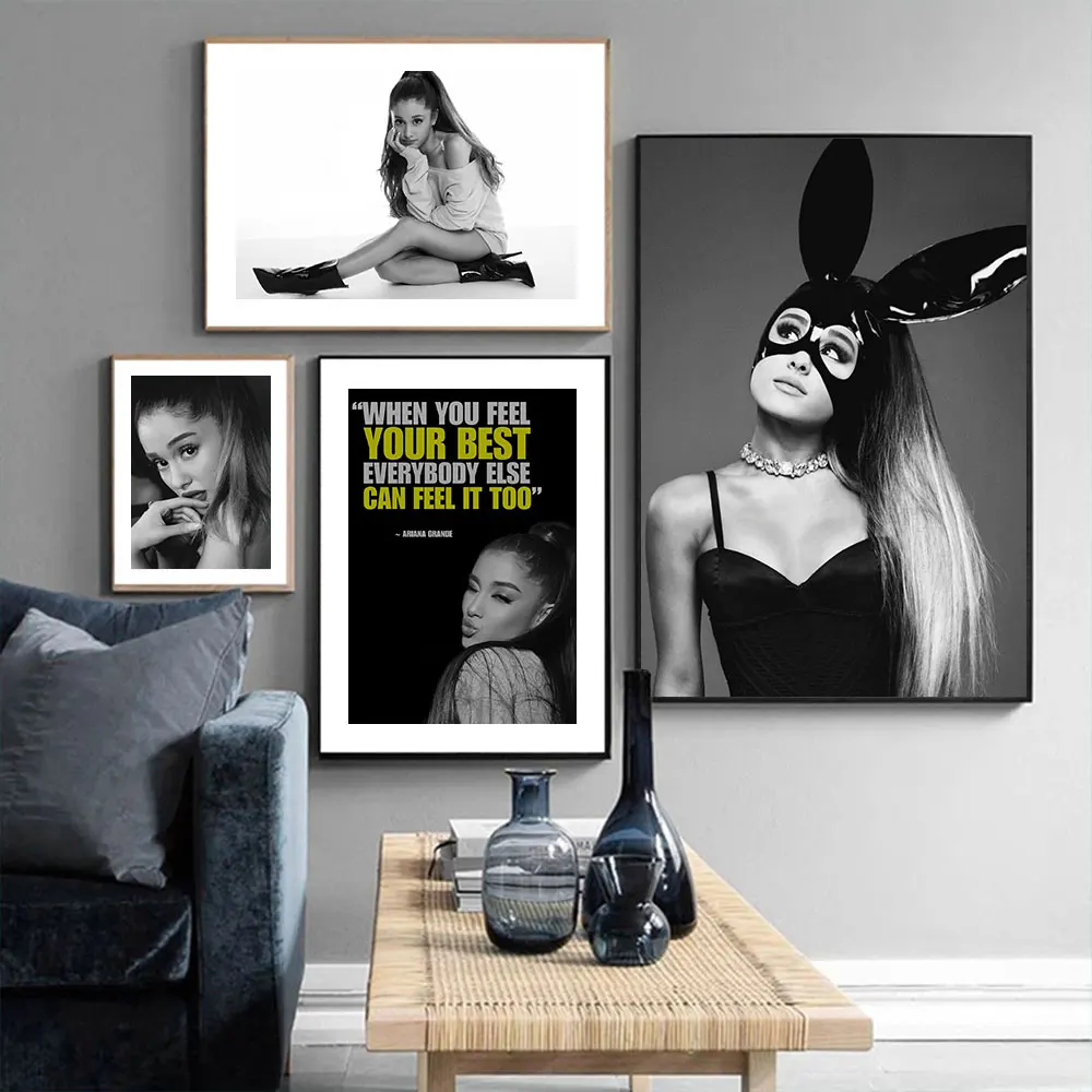 Ariana Grande Music Singer Poster Black and White Wall Art Canvas Print Painting Decoration Picture Wallpaper Living Room Decor